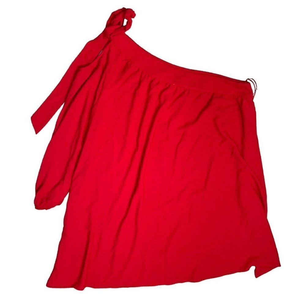 New Oddy One Shoulder One Sleeve Tunic Dress Red Knee Length Size 3XL - Picture 1 of 6